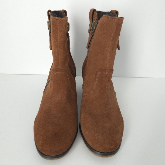 Steve Madden Tan Brown Suede Zipper Ankle Boots - Picture 3 of 7